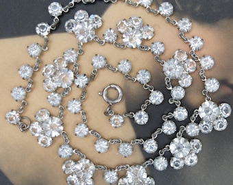 Vintage Necklace Open Back Rhinestone Rhodium Plate