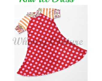 SALE Knit Tee Dress Pattern with short and long sleeves with ruffle option 2t through10 girls