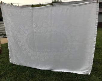 Vintage White Damask Tablecloth