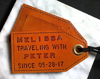 Featured in Country Living - His and Hers - 3rd Anniversary - Personalized - Traveling with... since Leather Luggage Tags - set of 2