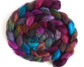 Mixed BFL Wool Roving, Hand Painted Spinning or Felting Fiber, 4 ounces, Voices in My Mind