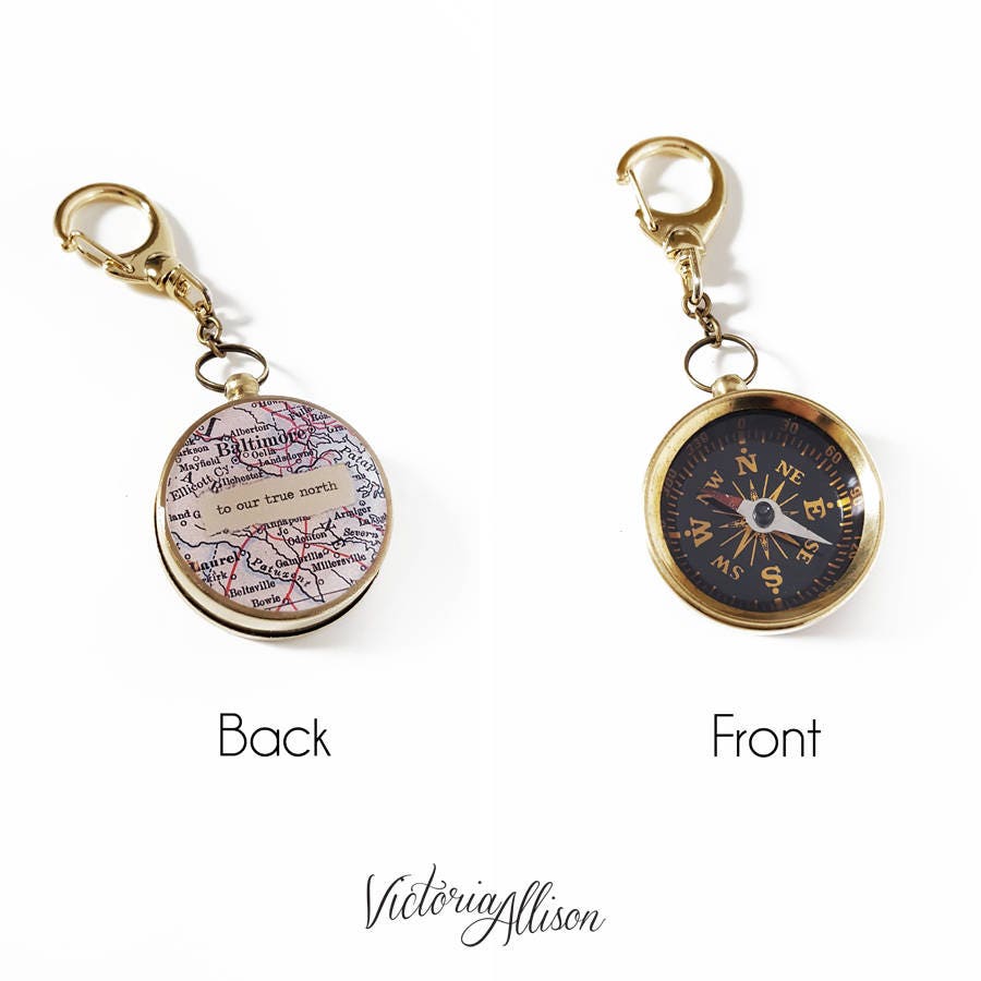 Large Custom Map Compass Necklace with Personalized Quote