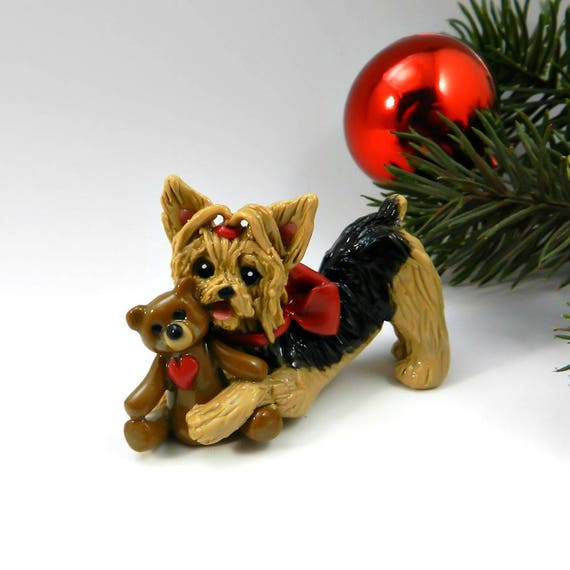 yorkshire terrier christmas ornament figurine toy teddy bear yorkshire terrier christmas ornament figurine toy teddy bear