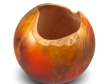 Kissed By Flames - Box Elder Wood Vessel - Handmade - Wood Art - Orange - Red - Sale