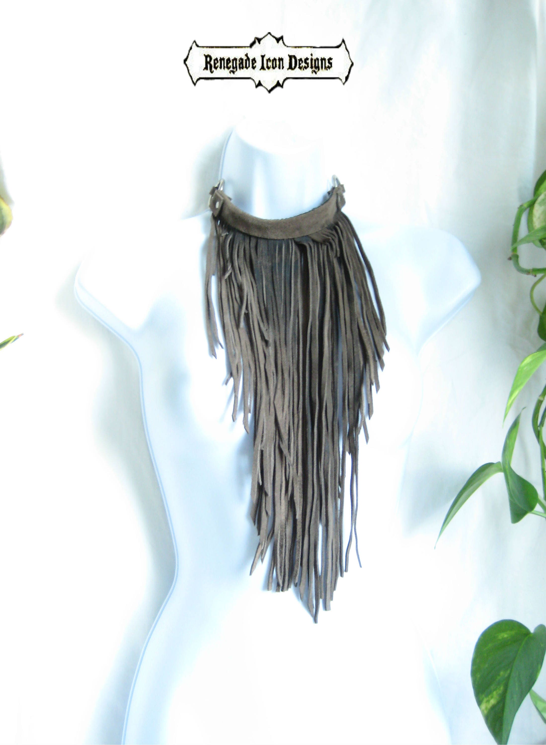 fringe necklace fringe collar leather fringe bib unisex