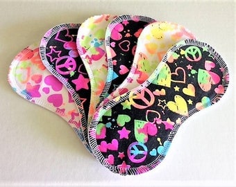 6 Cotton Wingless Contour Cloth Liners - Peace Hearts Stars Variety