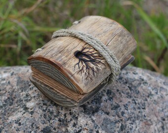 Rustic wood journal with tree roots design small wedding guest book