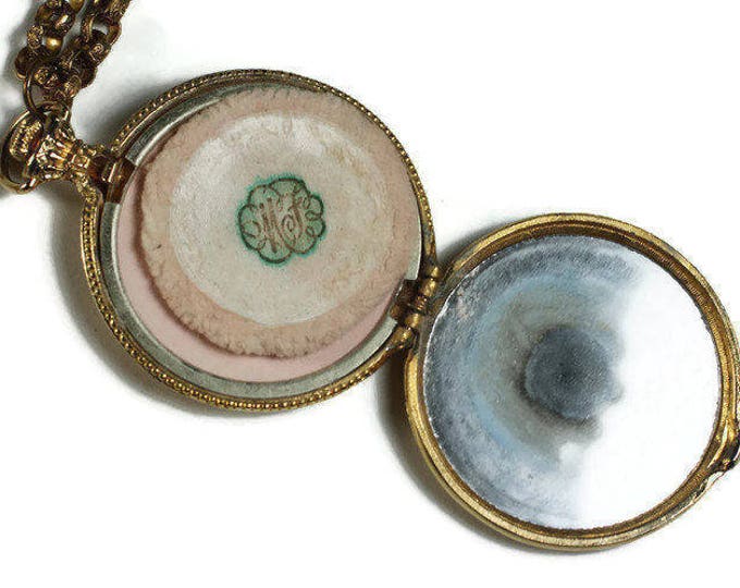 Max Factor Powder Compact Necklace Embossed Floral Design Pocket Watch Case Style Necklace