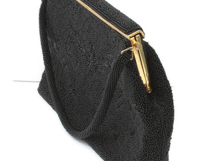 Black Beaded Evening Handbag Purse Hong Kong Vintage