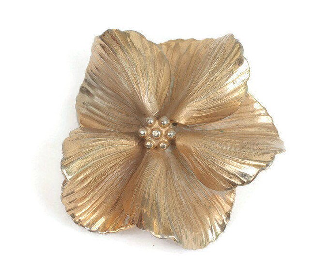 Ruffled Petal Floral Brooch Gold Tone Signed Giovanni Vintage