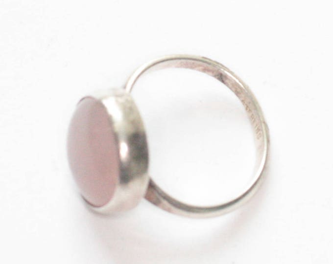 Pink Gemstone Sterling Silver Ring Modernist Design Size 6 Vintage