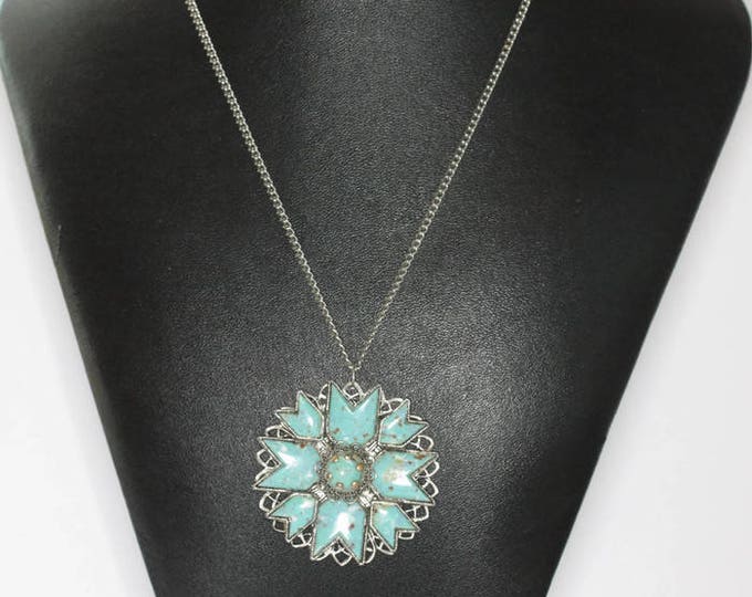 Faux Turquoise Pendant Necklace Southwestern Style Vintage
