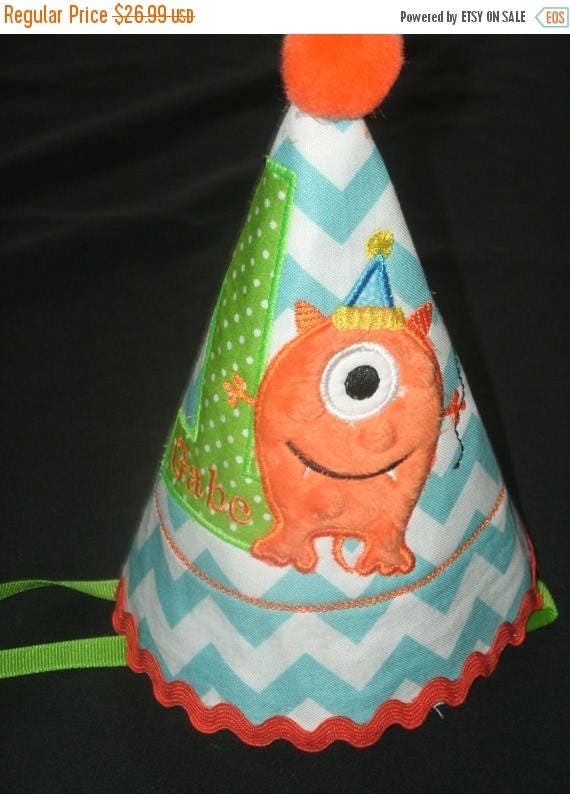ON SALE Custom Monster Birthday Party Hat Monogrammed