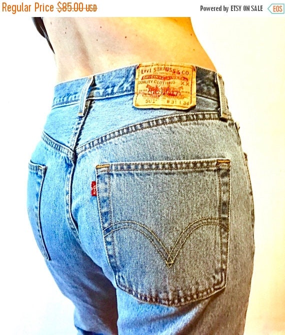 SALE 50% OFF Vintage LEVIS 501 Faded Blue Jeans 5 Button Fly High Mid Waist Distressed Denim ...
