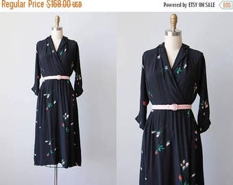 ON SALE Vintage 1940s Dress - 40s Dress - RARE Blue Black Pink Rose Print Floral Rayon Dress M - Darkest Desire Dress