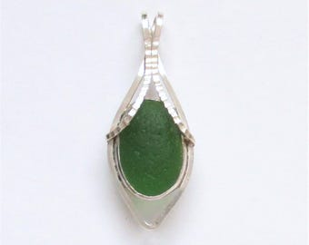 Sea Glass Jewelry - Sterling Green Sea Glass Pendant