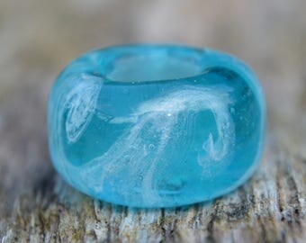 Turquoise Handmade Lampwork Glass European Charm Wave Bead - SRA - Fits all charm bracelets - silver core options