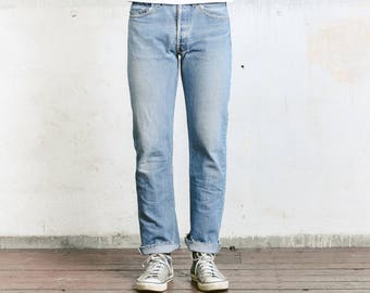 Vintage Levis 501 Jeans . Worn In Faded Size 31" Jeans Light Blue Denim Distressed W31 Stonewashed Denim Straight Leg Dad Boyfriend Jeans