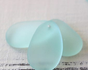 15% OFF Sea Glass Beads - Jewelry Making Supply - Frosted Glass Beads - 32x20mm Sea Glass Pendant - Seafoam Coke Beach Glass - Choose Amount