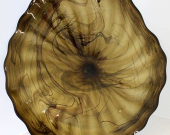 Beautiful Hand Blown Glass Art Wall Platter Bowl 7799 brown marble SECOND ONEIL