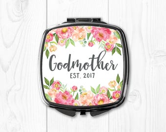 Godmother Gift Ideas Pink Godmother Gift Pink Gift for Godmother Be My Godmother Gift for Godmother Compact Mirror Floral Peach Custom Coral