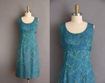 vintage 1950s dress. 50 green silk brocade vintage wiggle dress