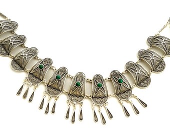 925 Sterling Silver Yemenite Filigree Necklace Set with Eilat Stone