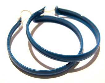 Vintage New Old Stock Blue Enamel Hoop Earrings