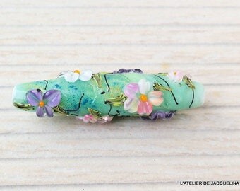 L'atelier de jacquelina " 1 perle focale en verre filé à la flamme /handmad lampwork face