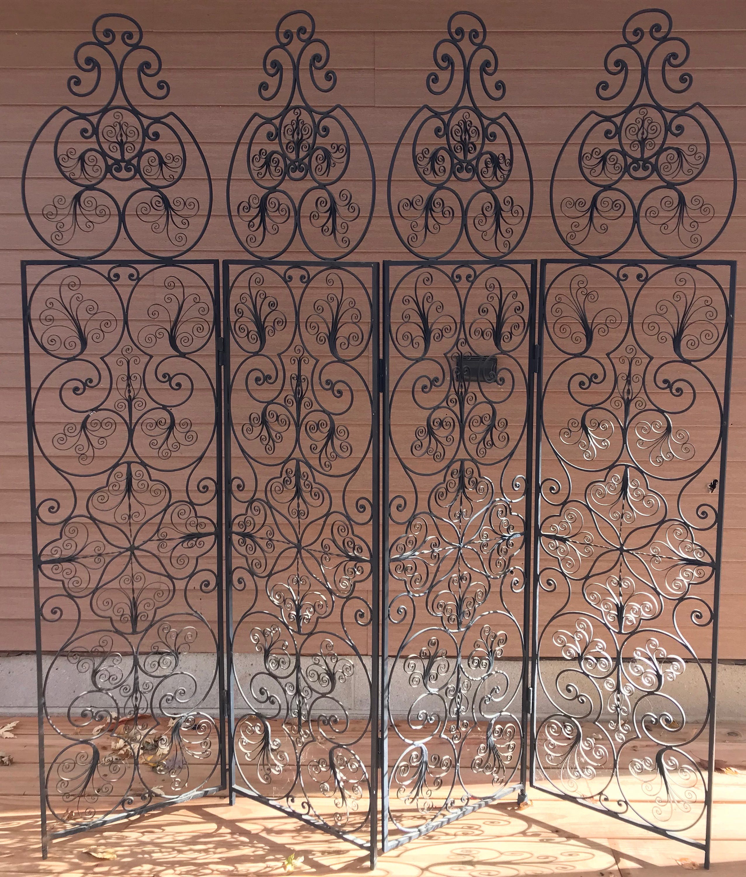 Vintage 60s Wrought Iron Room Divider 4 Panels Retro Spanish Mid