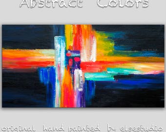 Sale Original Abstract Painting Wall Art Oil Painting 48"x24" Canvas Original Modern Home Deco, Wall Hanging, Abstract Colors by Tim Lam