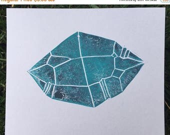ON SALE: Crystal Love - Purple & Teal / Quartz Lino Block Print / Gem Art #2