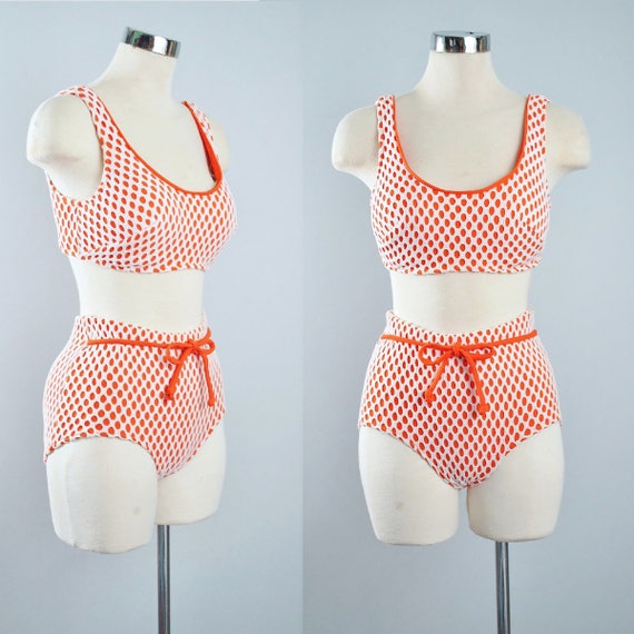 Vintage 60s 2Pc Swimsuit Playsuit / 1960s Carol Brent ORANGE