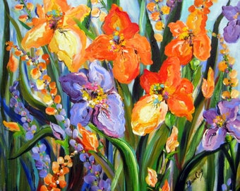 Iris Original Landscape Painting canvas art 30 x 30 Art by Elaine Cory
