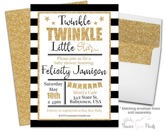 Printable Girls Baby Shower Invitation, Twinkle Twinkle Little Star Baby Shower, Baby Shower Invites, Glitter Baby Shower, Gender Neutral Il_570xn