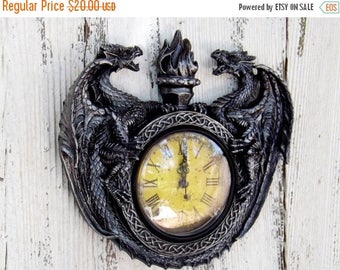 ON SALE Dragon Decor /Fantasy /Game of Thrones / Dragon Clock /Antique Silver/ Mid Evil / Gothic / Steam Punk