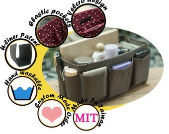 Purse organizer insert multi-pocket for handbag Solid Brown Medium 22x8cm