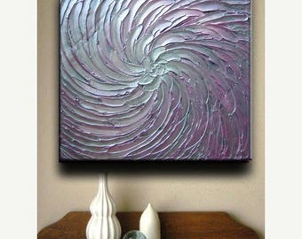 SALE Original Abstract Heavy Texture Floral Carved Oil Whites Pink Purple Silvers Metallics Painting by Je Hlobik