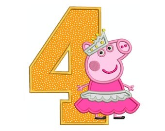 PEPPA Pig Ballerina Number 4 - Machine Applique Embroidery - Instant Digital Download