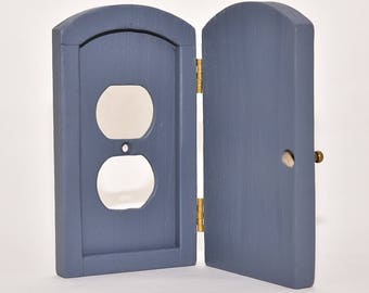 Outlet cover wood door troll or fairy door #pri01