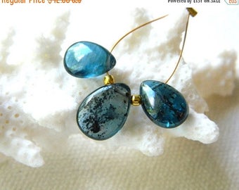 15% off SALE Set of 3 Amazing focal AAA blue Moss Kyanite focal smooth pear briolettes beads 10mm x 7.5mm to 12mm x 8.5mm
