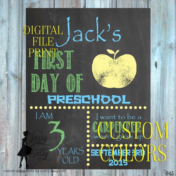 First Day Of School. First Day of Preschool, First day sign, Chalkboard Sign 045