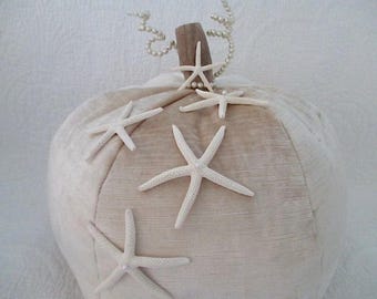 Nautical Pumpkin, Champagne Velour/Driftwood Stem/Starfish/Pearls