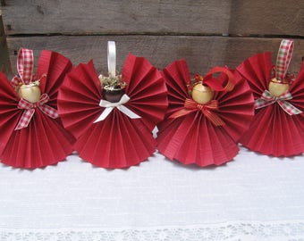 Dark Red Paper Angel / Christmas Ornament / U-Pick Ribbon Trim / Red Ribbon Angel / Tree Ornament / Paper Angel / Secret Santa / Teacher