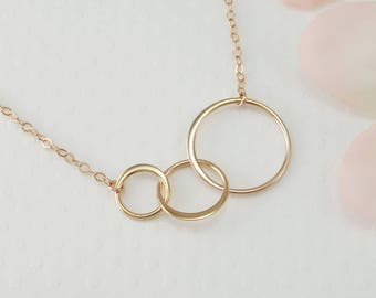 Rose Gold Three Circle Necklace, Three Best Friends Gift, 30th Birthday for Her, Three Sisters Necklace, Infinity, 3 Three Bridesmaid Gift