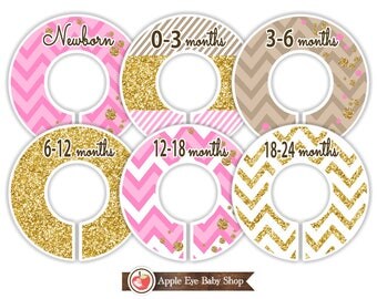 Baby Closet Dividers, Toddler Closet Dividers, Weekly Closet Organizer, Baby Girl, Nursery Closet Dividers, Gold Glitter Pink. GD1