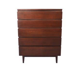 Vintage Mid Century Modern 5 Drawer Highboy Dresser