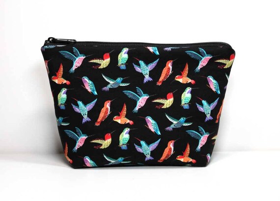 Humming Bird Zipper Pouch Hummingbirds on Black Zipper Pouch