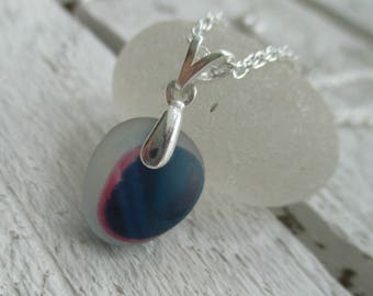 Blue End Of Day Sea Glass Sterling Silver Necklace