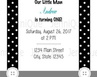 Printable Bow Tie and Suspenders 1st Birthday Invitation, Boy 1st Birthday Idea, Party Printables